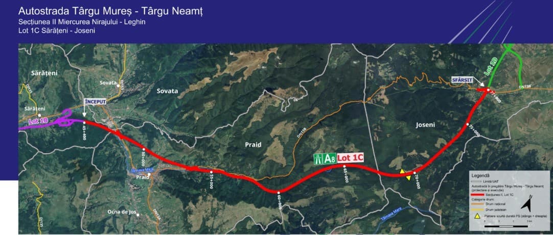 Compania Naţională de Investiţii Rutiere a predat constructorului amplasamentul lotului 1C Sărăţeni-Joseni al Autostrăzii A8 Târgu Mureş-Târgu Neamţ