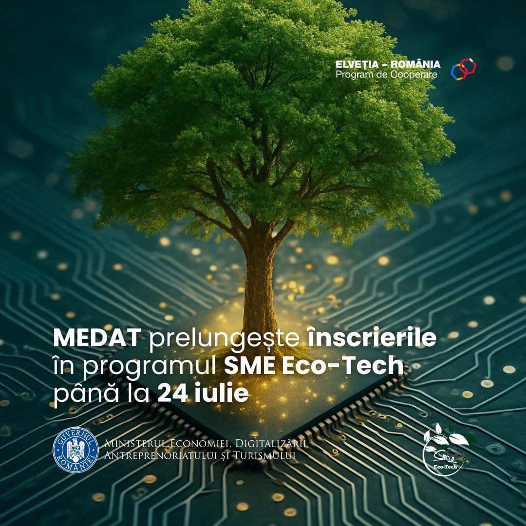 Ministerul Economiei: Termen prelungit până la epuizarea bugetului pentru înscrierea în programul SME Eco-Tech. Grant nerambursabil de până la 40% din valoarea investiţiei pentru IMM-uri