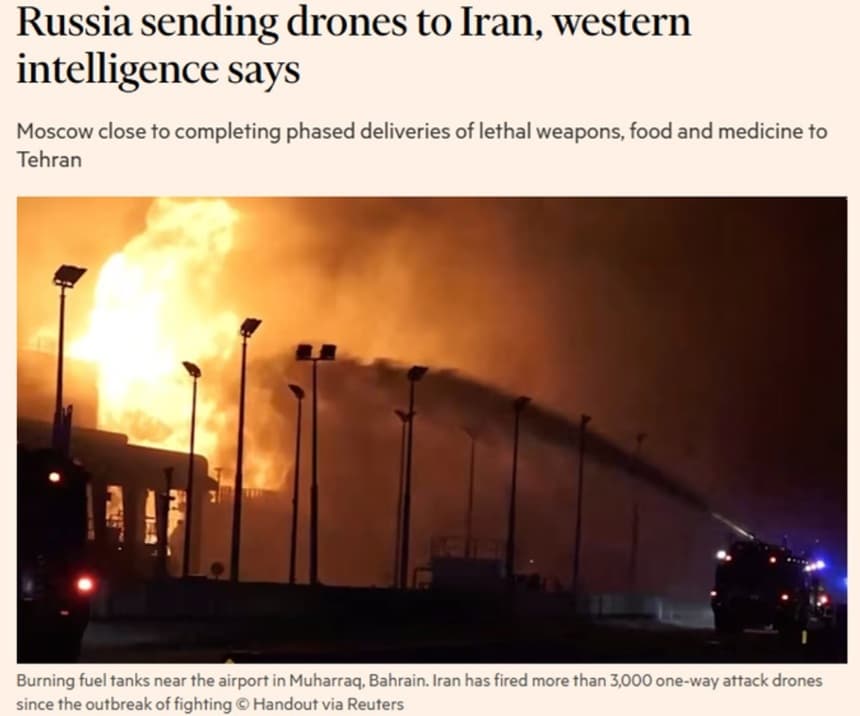 Rusia, pe punctul de a trimite drone, medicamente şi hrană Iranului, dezvăluie FT