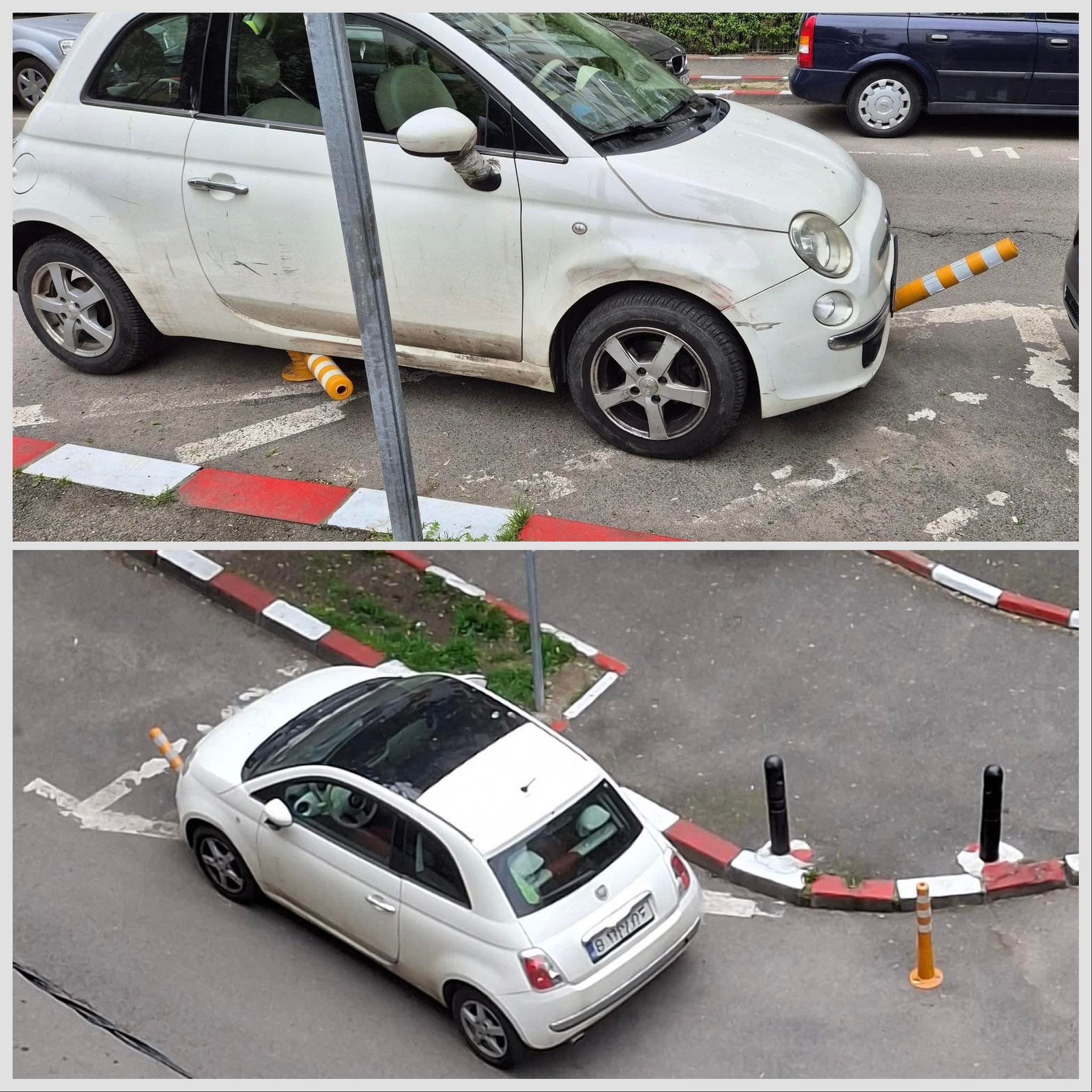 FOTO | Parcare next level în Sectorul 5, unde un șofer a făcut praf câțiva stâlpișori. Bucureștean: „Nu au avut nicio șansă”