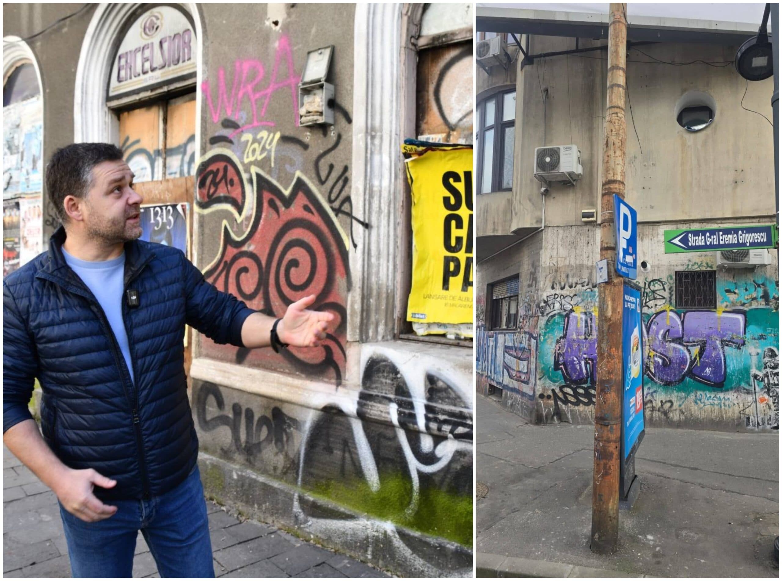 FOTO | Ciucu vs Mâzgăleli, faza accelerată. PMB anunță cum funcționează programul de curățare a clădirilor de graffiti și face un ghid pentru proprietari