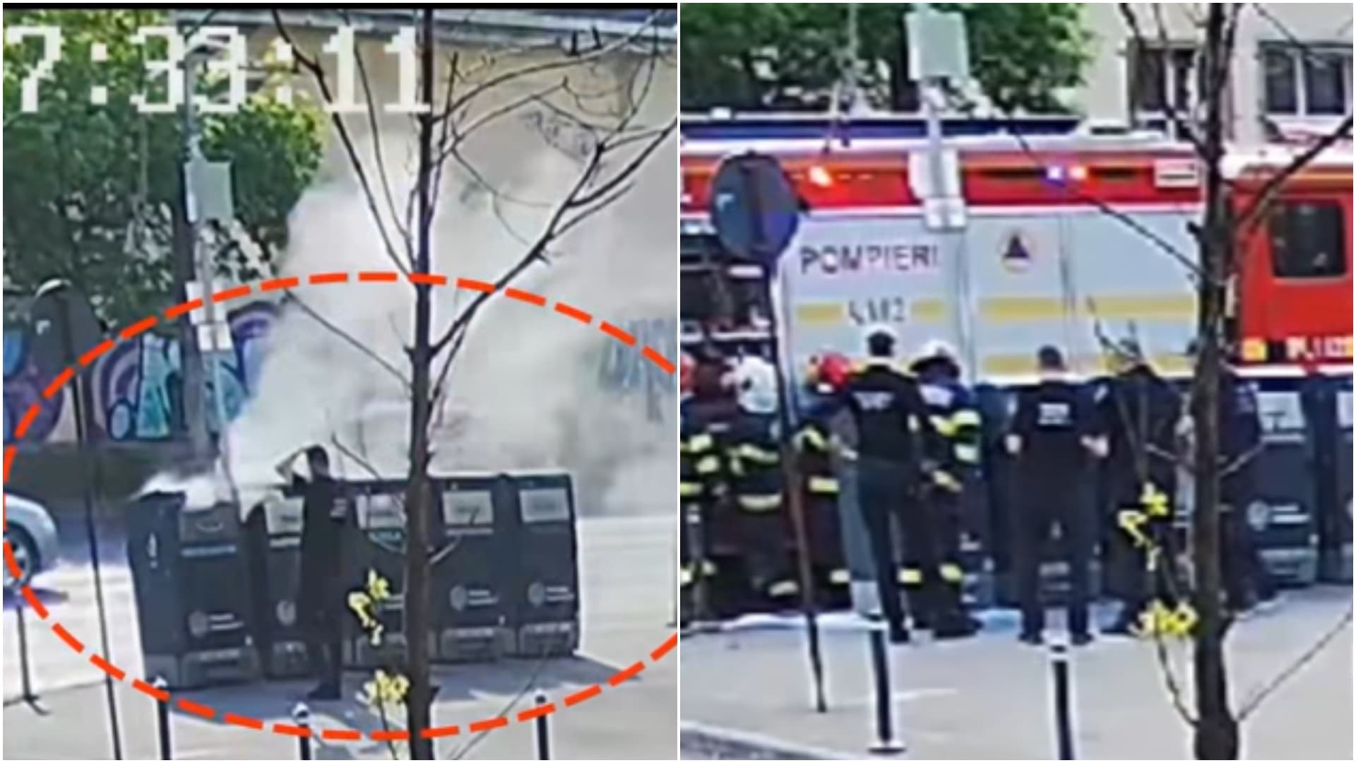 VIDEO | O doamnă bucureșteancă fumătoare e cautată cu poliția prin oraș, după ce a incendiat cu chiștocul aprins niște pubele de pe Calea Griviței