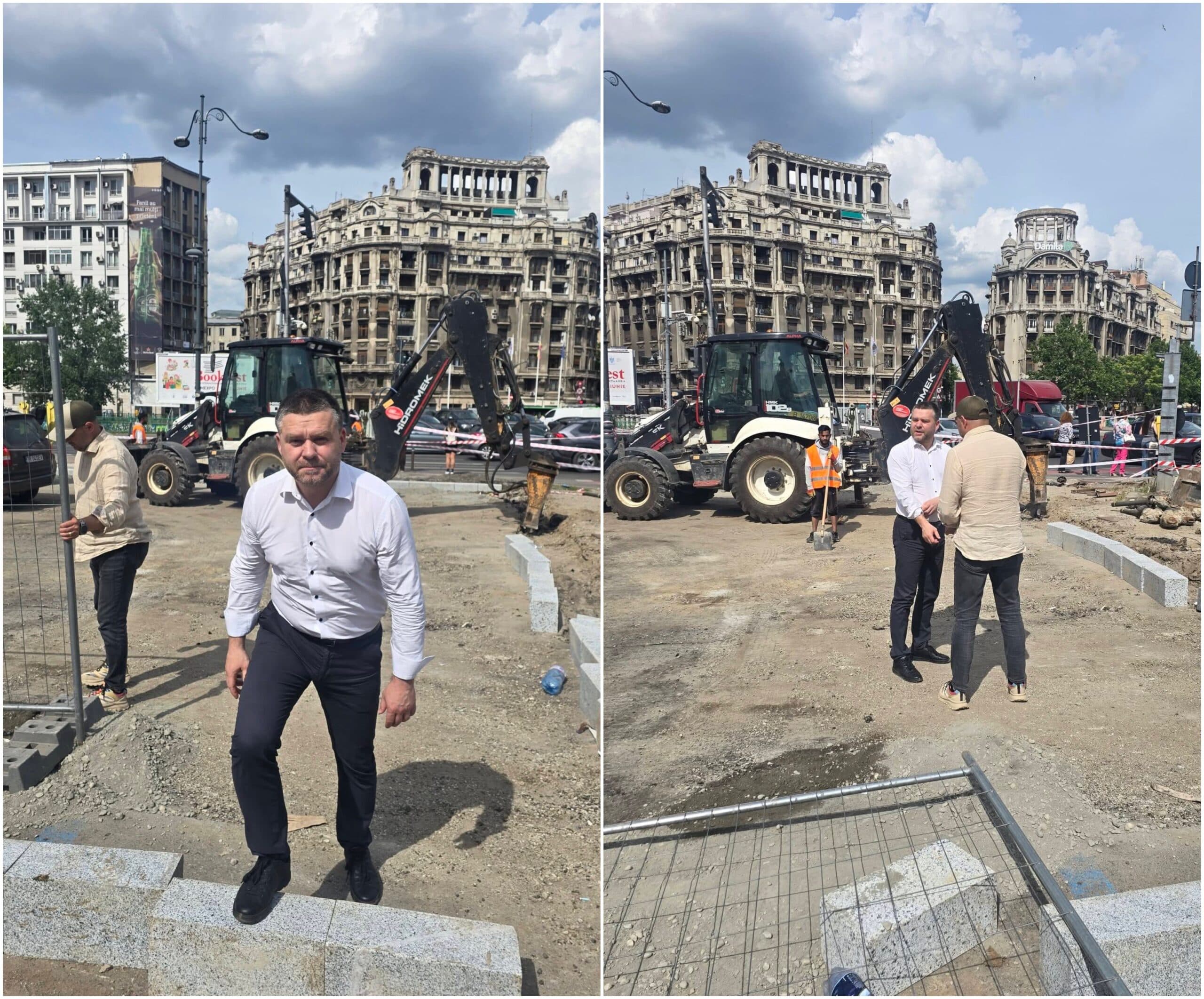 FOTO | Primarul Ciucu a deschis șantierul pe Națiunile Unite și promite „oraș parc” în două luni: ”Mi se făcea rușine când treceam pe acolo”