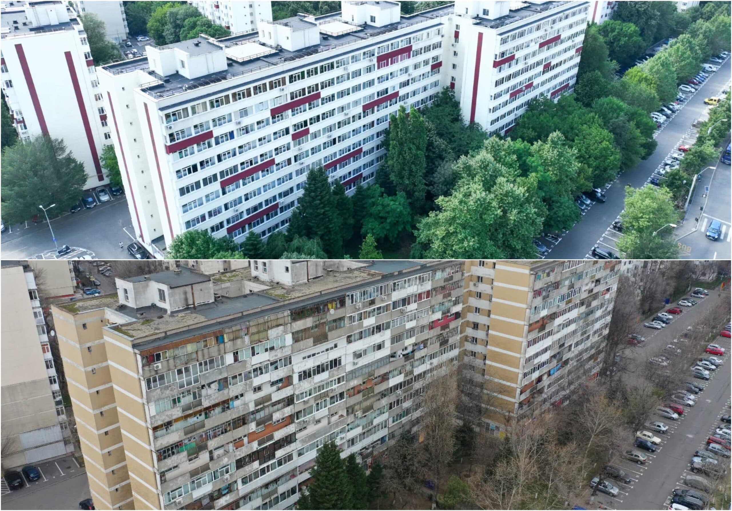 FOTO | Încântat, dl. Băluță a pus alături vara și iarna aceluiași bloc din Sectorul 4 și a numit alăturarea „evoluție”. O vecină i-a stricat poza și izbânda cu trei cuvinte