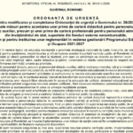 OFICIAL Prima de carieră didactică de 1.500 de lei va fi acordată profesorilor și personalului auxiliar în luna Mai, potrivit ordonanței publicate în Monitorul Oficial