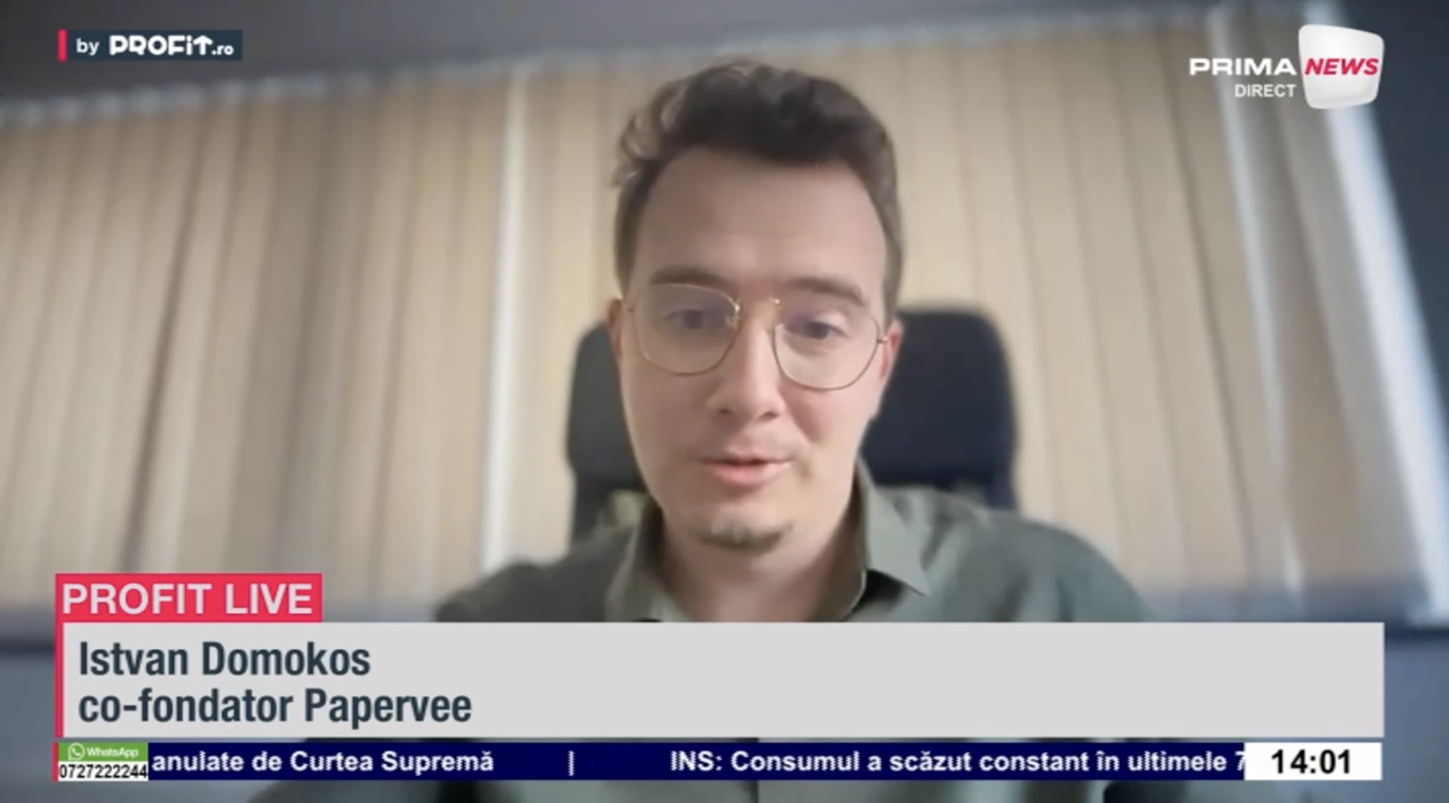 VIDEO Soluție pentru digitalizarea proceselor din HR. Istvan Domokos, co-fondator Papervee: Nu excludem o finanțare externă, avem discuții active și există interes din partea investitorilor - Profit.ro Live TV