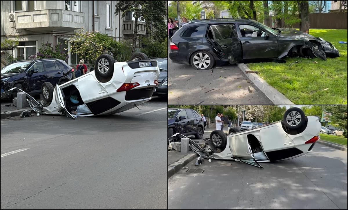 Accident cu 3 maşini în Sectorul 6. O tânără de 29 de ani a ajuns la spital, după ce maşina ei s-a răsturnat