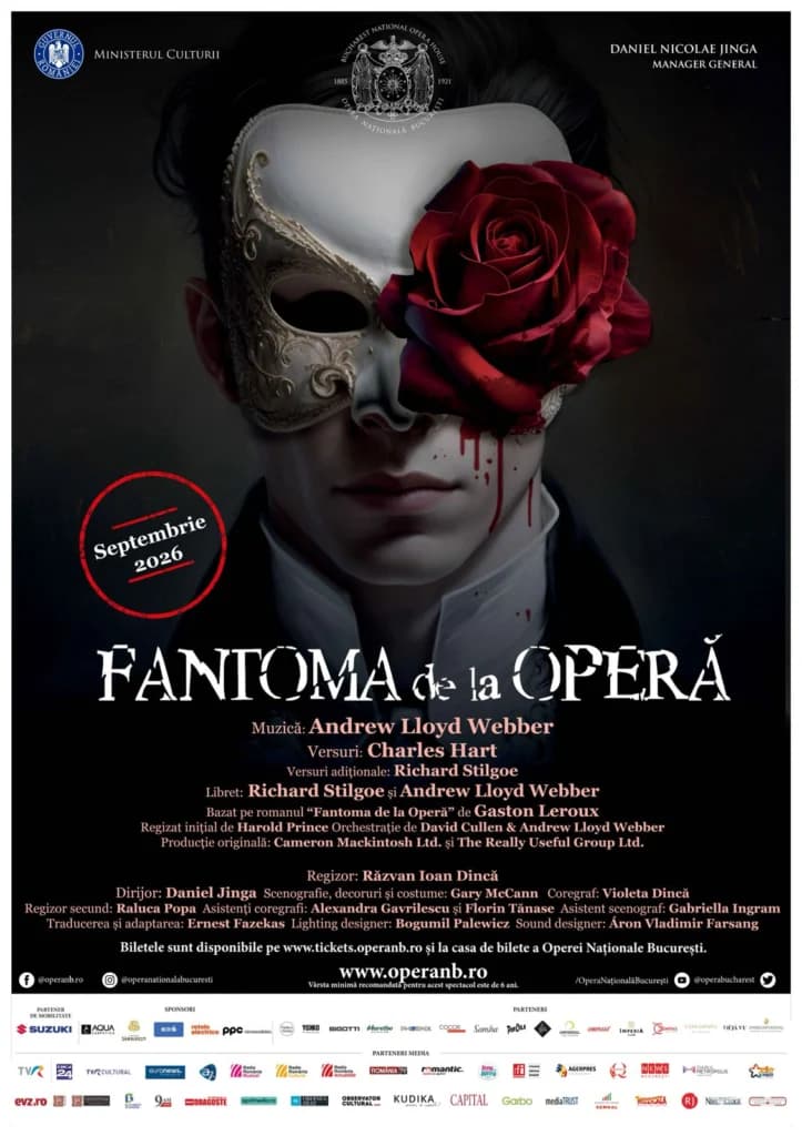 Musicalul fenomen „Fantoma de la Operă” revine pe scena Operei Naționale București în septembrie 2026