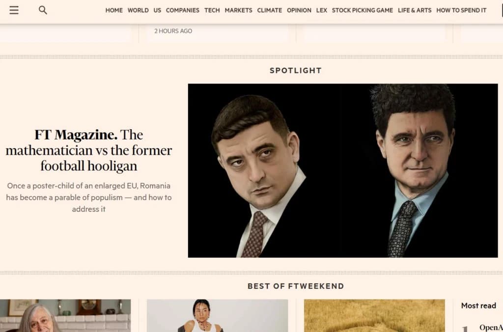 România, între matematician și fostul huligan. Cum explică Financial Times ascensiunea populismului și duelul Dan-Simion