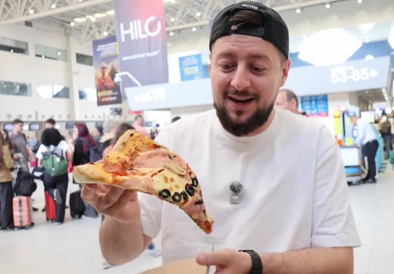 Șoc pe Aeroportul Otopeni. Cât a plătit un food vlogger pentru o felie de pizza și o apă: „Băi, frate, mi-a sărit somnul”