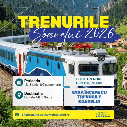CFR Călători lansează programul estival „Trenurile Soarelui” 2026: legături directe spre litoral și trenuri suplimentate din toată țara
