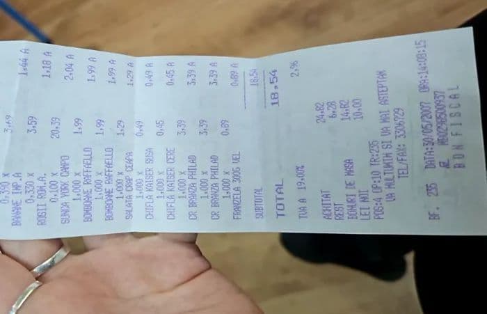 După 20 de ani. Bon fiscal din 2007, găsit într-o revistă: ce cumpărai cu 18,54 lei și cât ar costa azi același coș