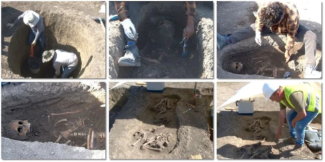 Cu mărgele din aur la gât și 3 pumnale la brâu / A fost descoperit un nou schelet de războinic pe traseul Centurii Vest Timișoara / E înmormântat lângă calul său