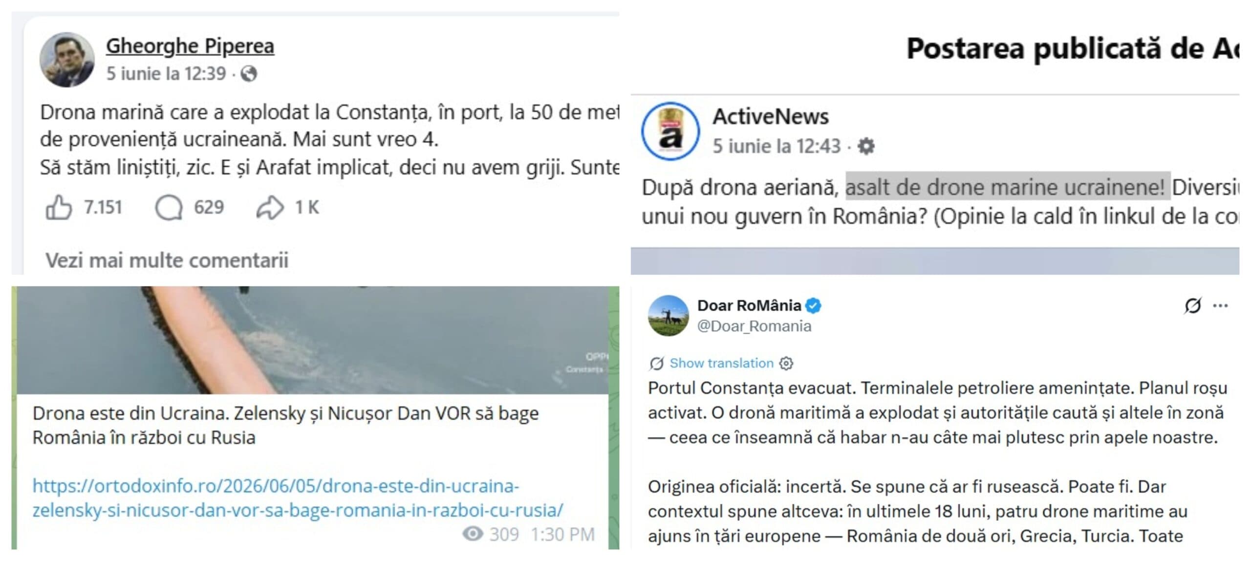 Maraton al dezinformării după drona explodată în Portul Constanța: Social media, inundate cu fake-uri care au strâns milioane de vizualizări / ”Ucraina a atacat intenționat România”