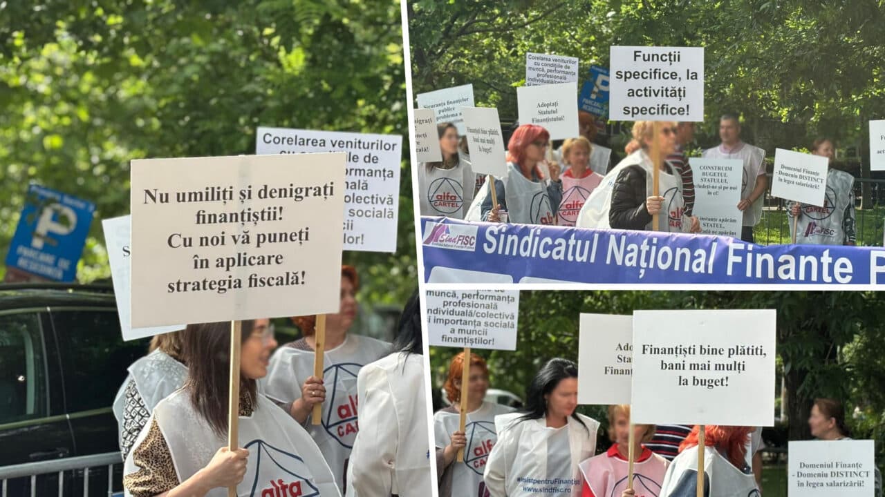 Sindicaliștii din finanțe au început protestul în fața Direcției Generale de Administrare a Marilor Contribuabili. Ce nemulțumiri au angajații