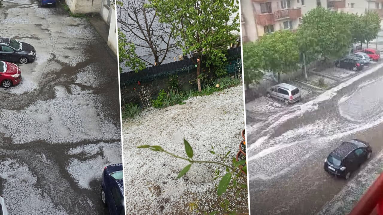Vijelii violente cu grindină în Cluj. Pământul s-a acoperit de gheață. Imaginile dezastrului