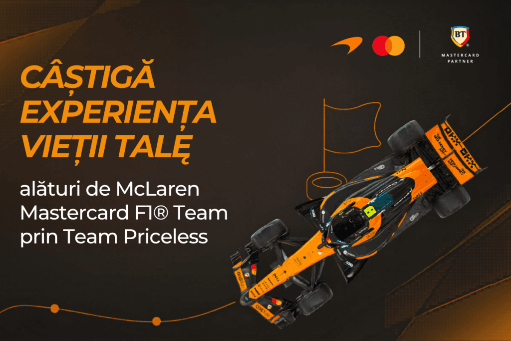 Banca Transilvania au lansat quiz-ul Team Priceless pentru fanii McLaren Mastercard. Doi câștigători merg la Formula 1 în Austria