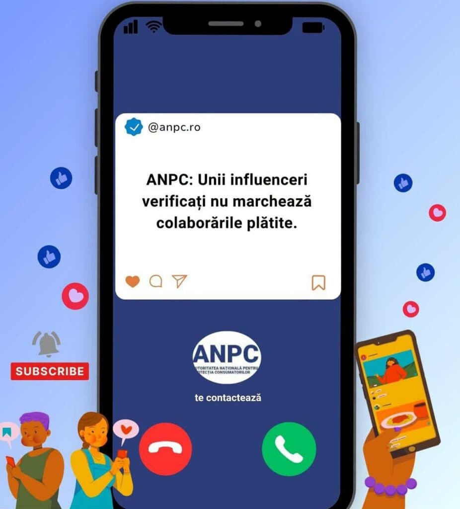 Romanian influencers, checked by ANPC. 70% use AI and do not inform their followers about it