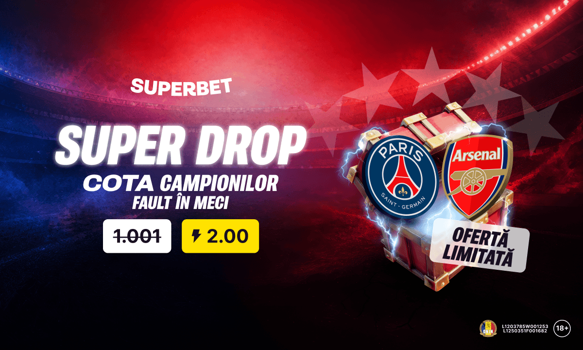 ADVERTORIAL. Super Drop pentru un super meci! Cotă mărită 2.00 pe fault în finala Ligii Campionilor
