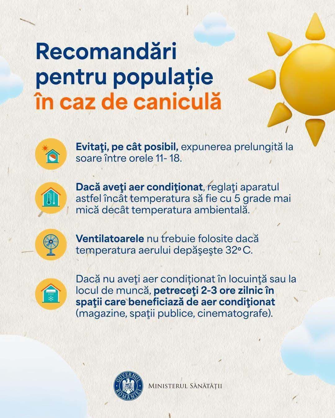 Ministerul Sănătăţii solicită activarea planurilor de măsuri pentru reducerea riscurilor medicale cauzate de temperaturile extreme