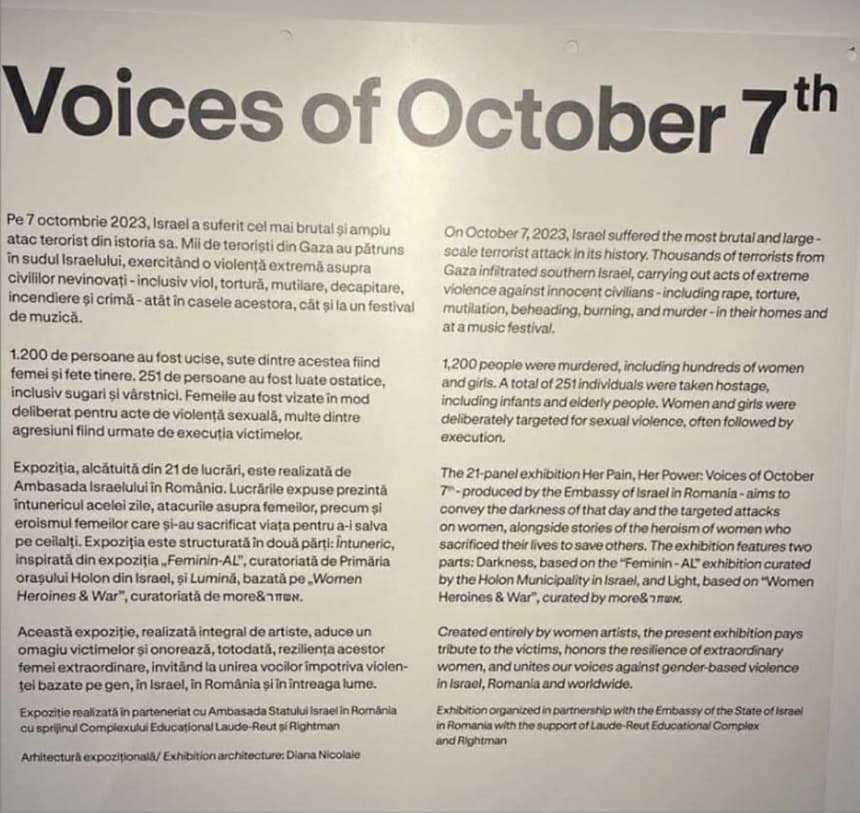 Peste 400 de voci din scena artistică cer explicaţii Art Safari cu privire la expoziţia "Her Pain, Her Power: Voices of October 7th": "Expoziţia rămâne tăcută în faţa realităţilor catastrofale cu care se confruntă femeile şi fetele palestiniene"