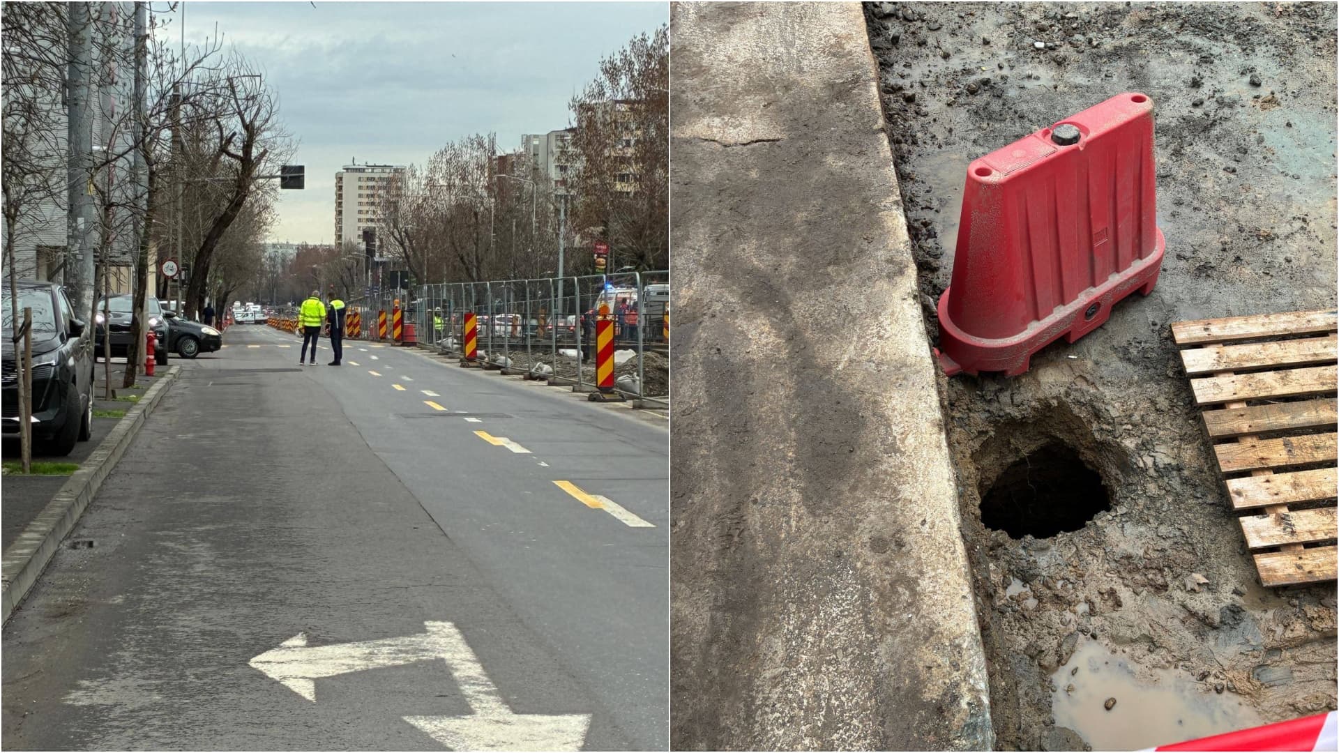 FOTO | Ce au descoperit constructorii pe Bulevardul Basarabia, unde s-a surpat asfaltul în timpul lucrărilor la șinele de tramvai. Traficul e și mai restricționat