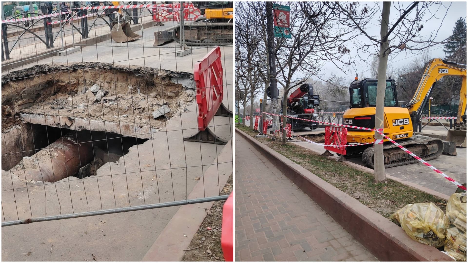 FOTO | Trafic restricționat pe Șoseaua Mihai Bravu după surparea asfaltului. Bucureștean supărat: „La 24 de ore de la apariția marelui crater sunt doar două utilaje, trei pietre și un târnăcop”
