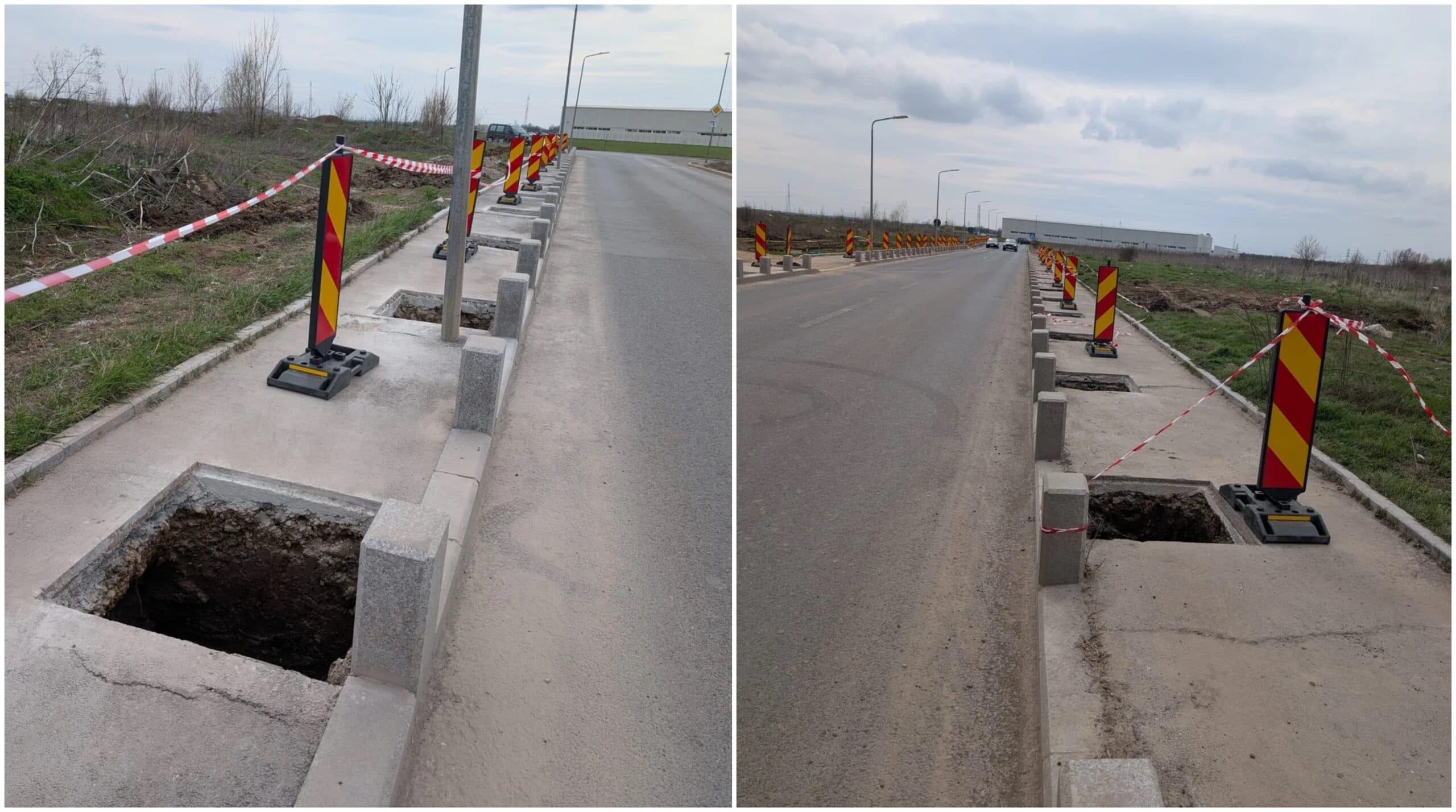 FOTO | Strada Poștalionului din Sectorul 4, locul unde canalizarea lipsește dar pietonii nu vor mai avea loc de pomi pe trotuar