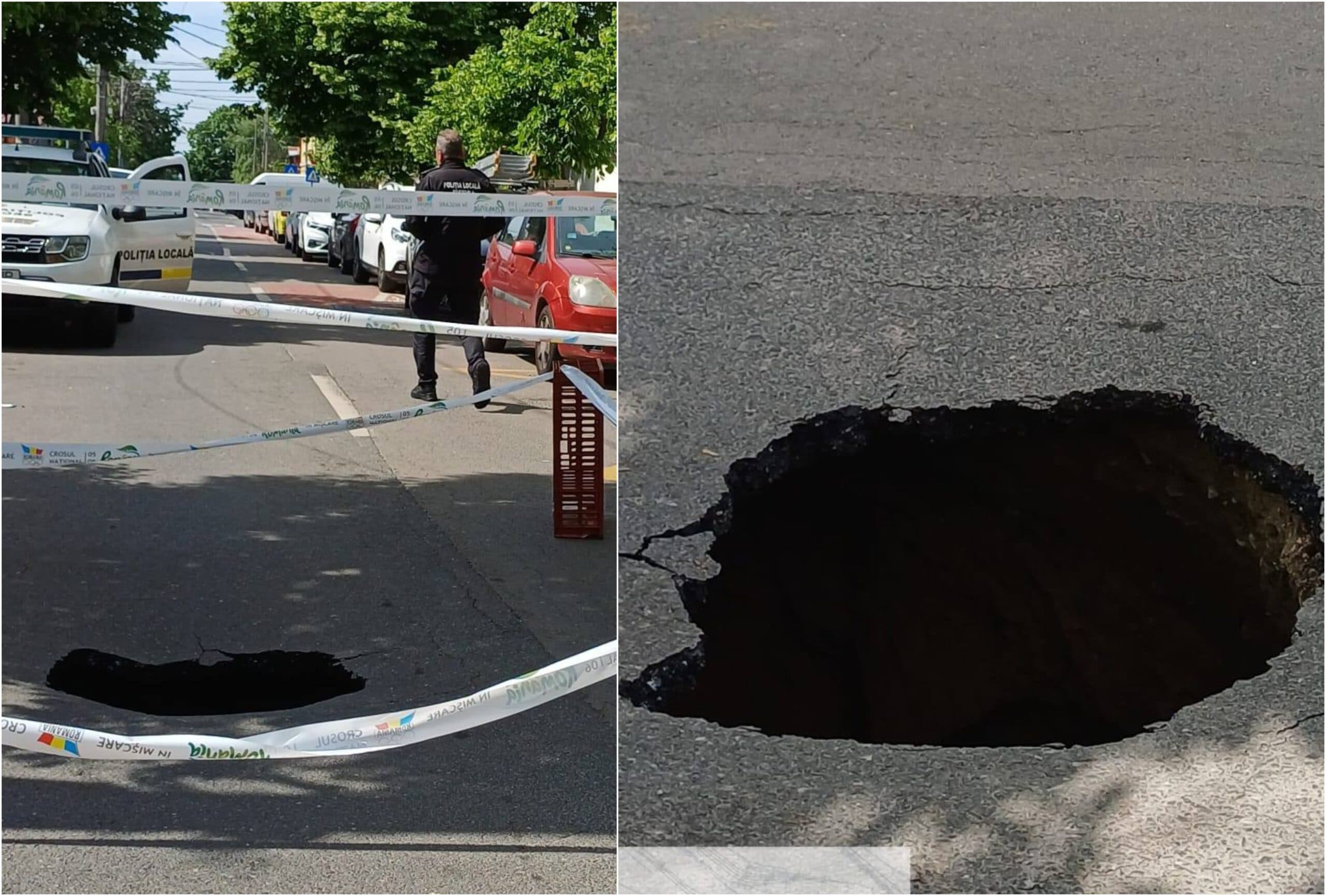 BREAKING | Stradă din București, din S1, închisă de urgență după ce asfaltul s-a surpat. Un crater imens care promite dimensiuni iminent mai mari, la doi pași de școală