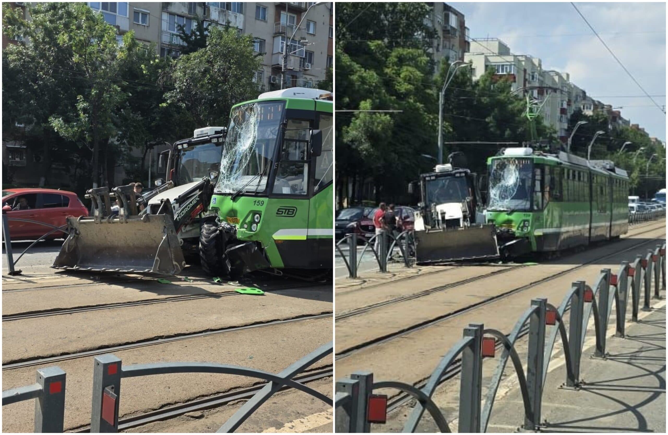 BREAKING | Un accident între un buldoexcavator și un tramvai s-a produs pe Calea Văcărești. STB: Linia 10, blocată