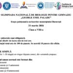 Subiecte si bareme de la Olimpiada Națională de Biologie pentru gimnaziu „George Emil Palade” 2026, etapa județeană