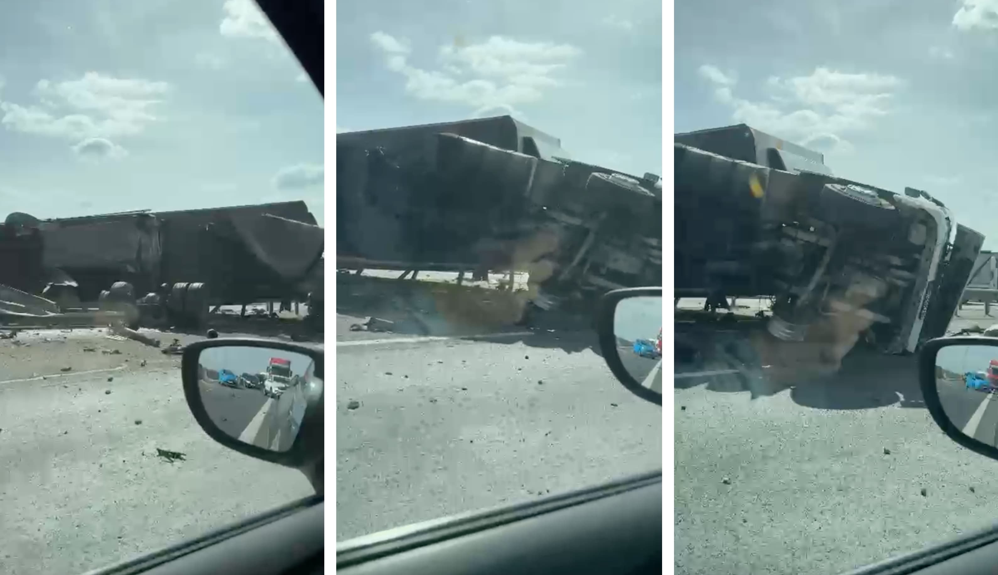 Un camion s-a răsturnat pe Autostrada A3 după ce i-a explodat o anvelopă. Circulație restricționată pe ambele sensuri de mers