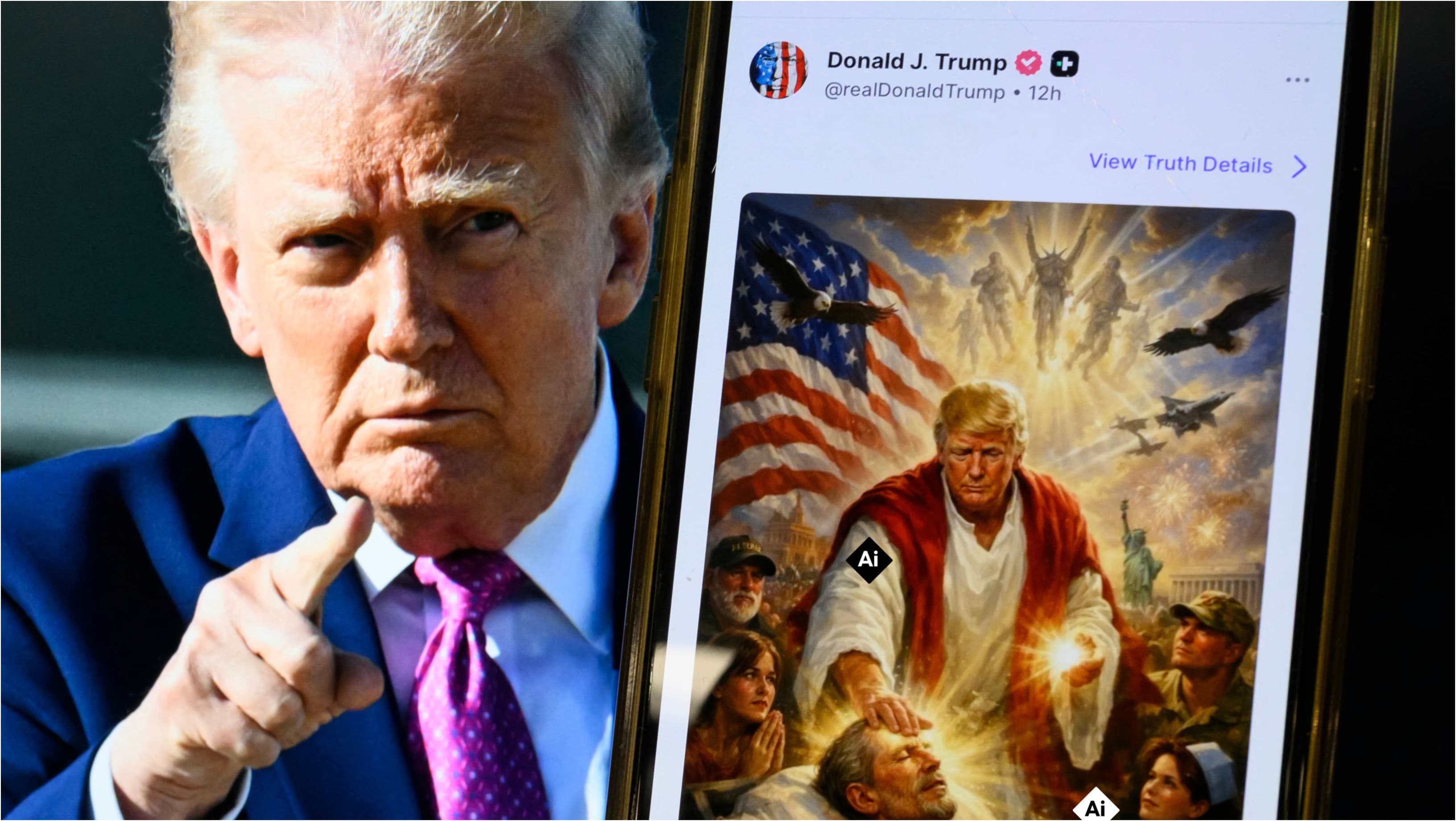 Adevărul despre figura satanică cu cap de capră din imaginea lui Trump în chip de „Iisus”. „Ce naiba e creatura aia din mijloc”