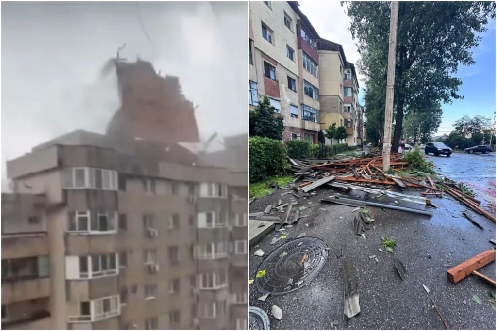 Vijelia a făcut ravagii la Târgoviște: Un acoperiș a fost smuls și a căzut peste un trecător (Foto&Video)