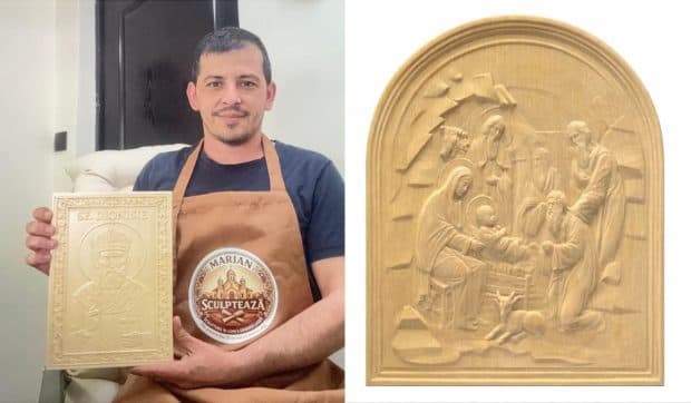 Un sculptor din Prahova continuă să creeze icoane din lemn în plină eră digitală. Banii încasați din lucrări, folosiți pentru tratamentul mamei sale
