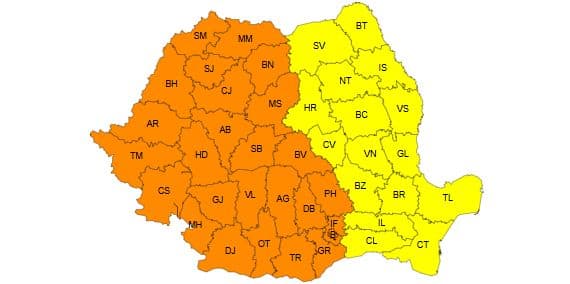România, sub avertizare de vreme rea: ANM a emis coduri portocalii și galbene de furtuni în majoritatea județelor