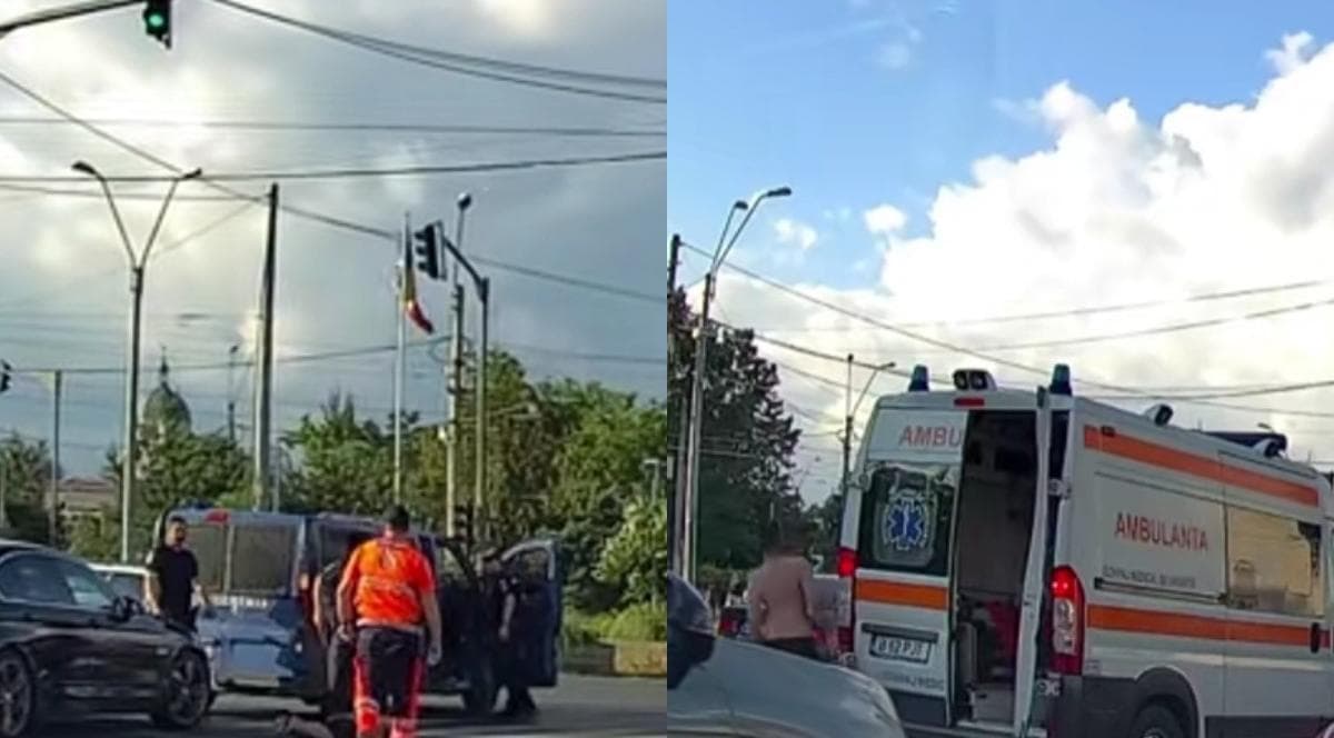 Scenă neobișnuită surprinsă în traficul din București. Un bărbat a coborât din ambulanța oprită la semafor și a fost surprins de Jandarmi (VIDEO)