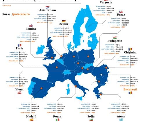 Bucureștiul intră în top 5 cele mai ieftine credite ipotecare din Europa. Scăderea dobânzilor a ieftinit aceste împrumuturi în toată Uniunea Europeană.