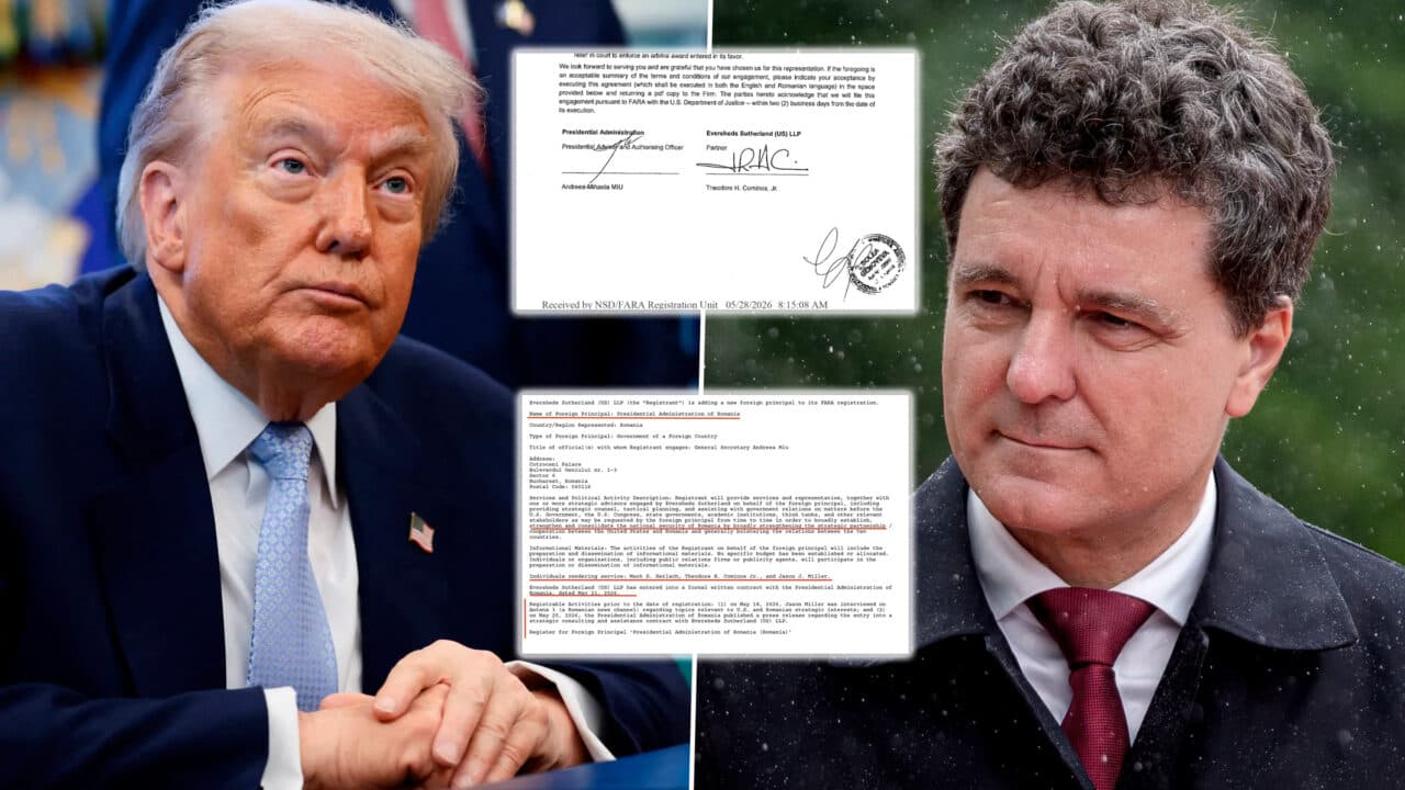 A fost publicat în SUA contractul de lobby al Administrației lui Nicușor Dan cu firma de avocatură. Un consilier din echipa lui Trump a încasat deja sute de mii de dolari. A apărut și la un post de televiziune din România, lăudându-l pe Nicușor Dan