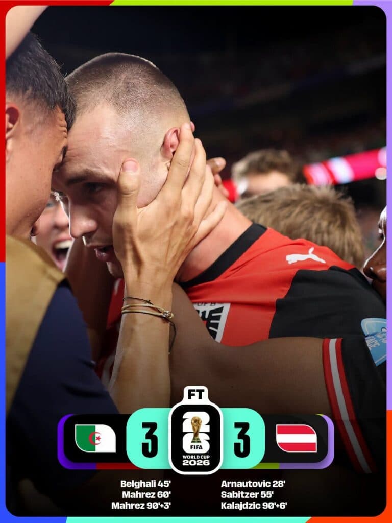 Cupa Mondială 2026: Algeria şi Austria au remizat, scor 3-3, şi se califică în 16-imi