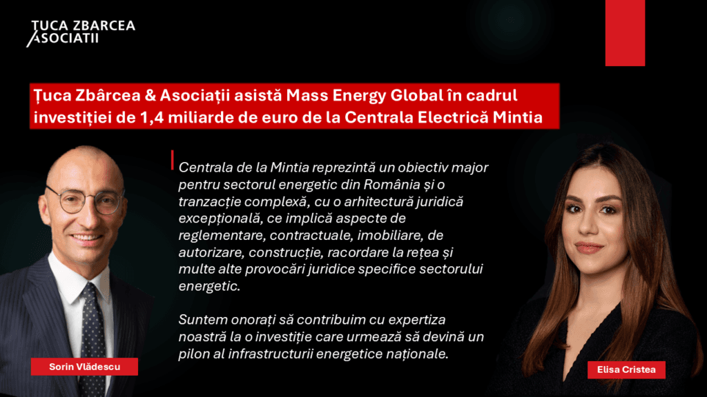 Țuca Zbârcea & Asociații asistă Mass Energy Global în cadrul investiției de 1,4 miliarde de euro de la Centrala Electrică Mintia